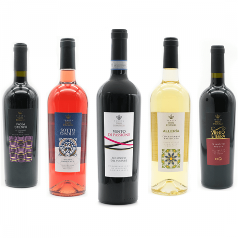 Combinazione di: Aglianico del Vulture - Primitivo Puglia - Negramaro Puglia - Chardonnay Basilicata - Rosato Basilicata